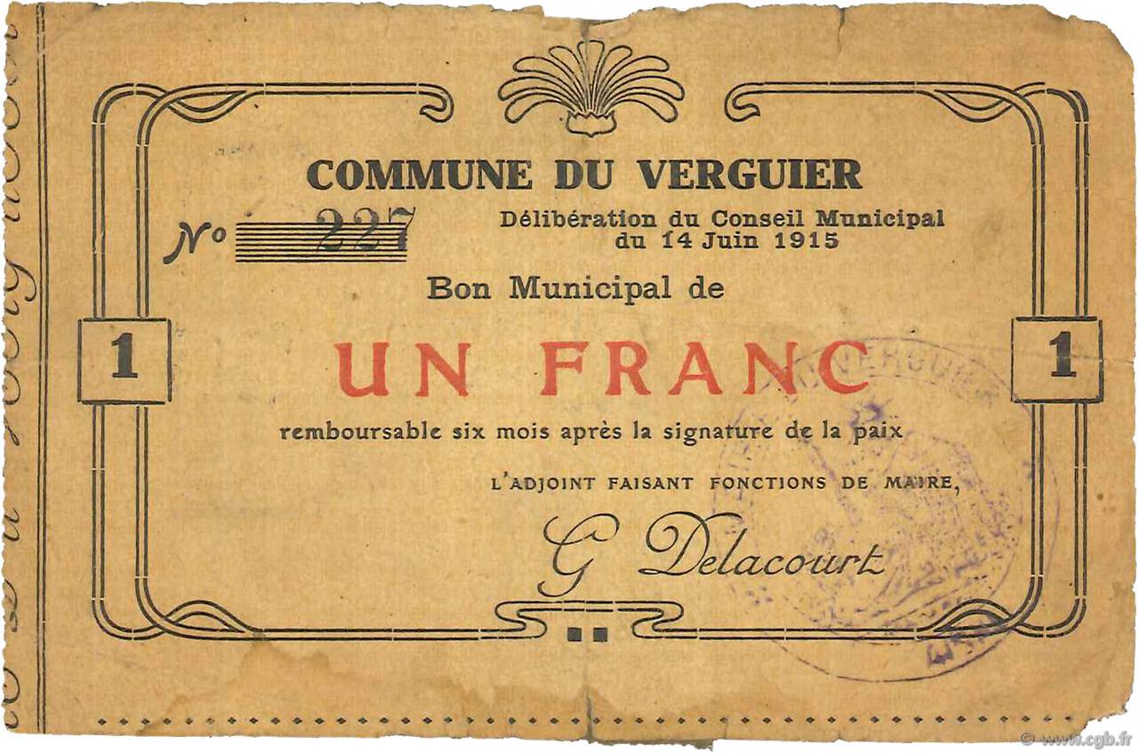 1 Franc FRANCE regionalismo e varie  1915 JP.02-2376 MB