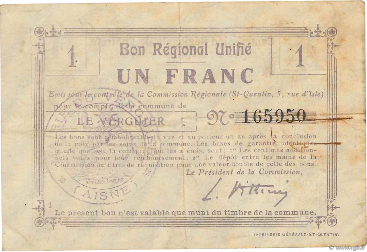 1 Franc FRANCE regionalism and miscellaneous  1916 JP.02-2378.BRU F