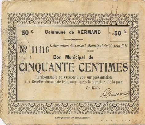 50 Centimes FRANCE regionalism and various  1915 JP.02-2381 F+