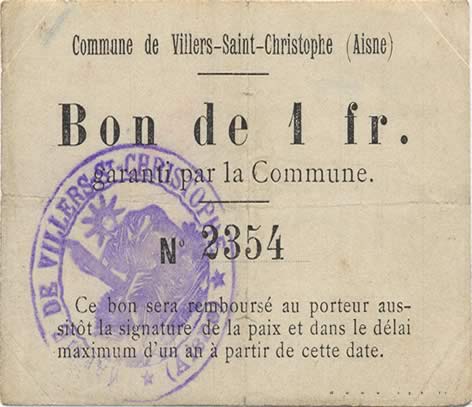 1 Franc FRANCE Regionalismus und verschiedenen  1916 JP.02-2426 SS