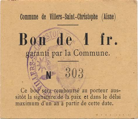 1 Franc FRANCE regionalism and various  1916 JP.02-2426 AU