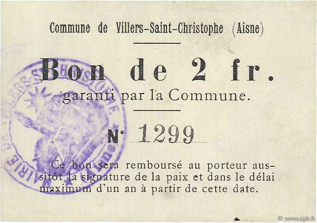 2 Francs FRANCE regionalism and various  1916 JP.02-2441 VF+