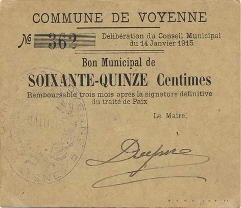 75 Centimes FRANCE regionalism and various  1915 JP.02-2449 XF