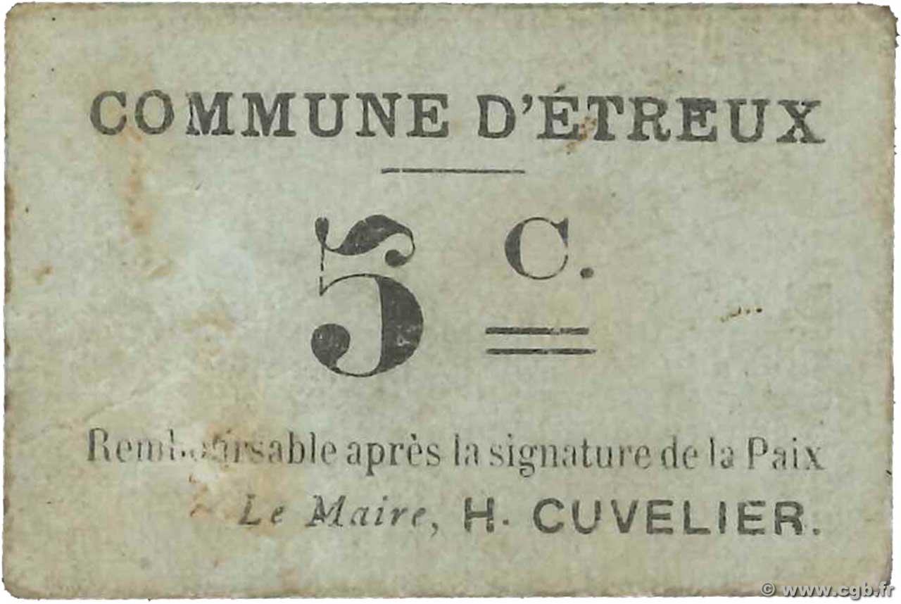 5 Centimes FRANCE regionalism and various Étreux 1916 JP.02-2577 F