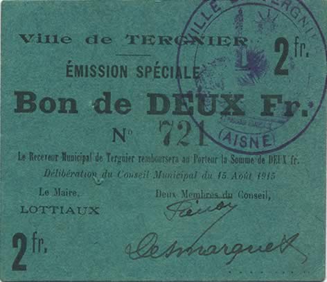 2 Francs FRANCE Regionalismus und verschiedenen  1915 JP.02-2725 fST