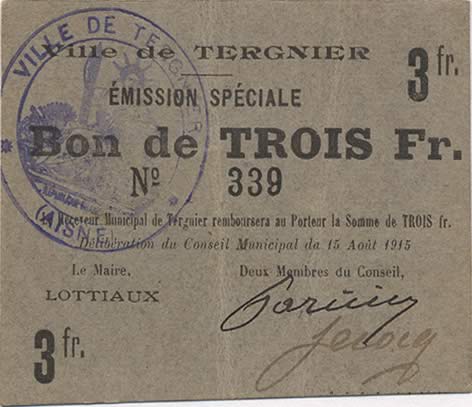 3 Francs FRANCE regionalism and various  1915 JP.02-2726 VF