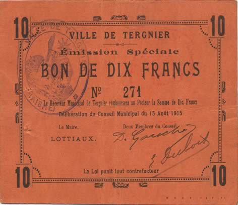 10 Francs FRANCE Regionalismus und verschiedenen  1915 JP.02-2728 SS