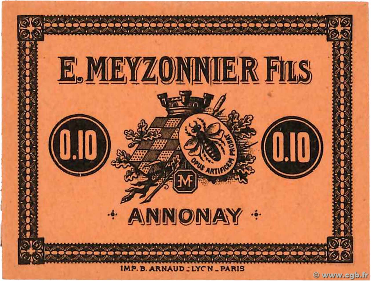 10 Centimes FRANCE regionalismo y varios Annonay 1914 JP.07-05 SC