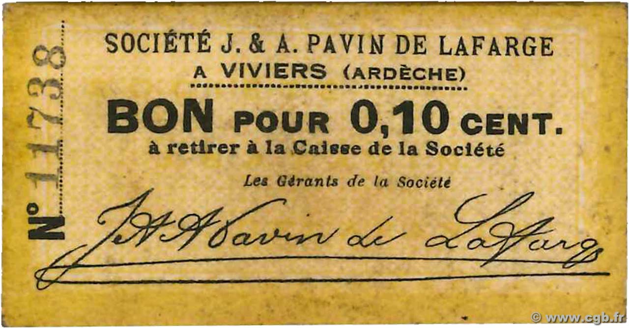 10 Centimes FRANCE régionalisme et divers Viviers 1914 JP.07-07 SUP