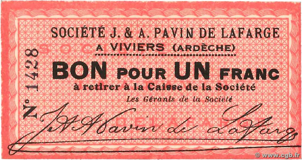 1 Franc FRANCE régionalisme et divers Viviers 1914 JP.07-11 NEUF
