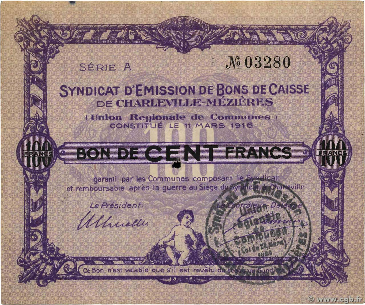 100 Francs FRANCE regionalismo e varie Charleville-Mezieres 1916 JP.08-100 BB
