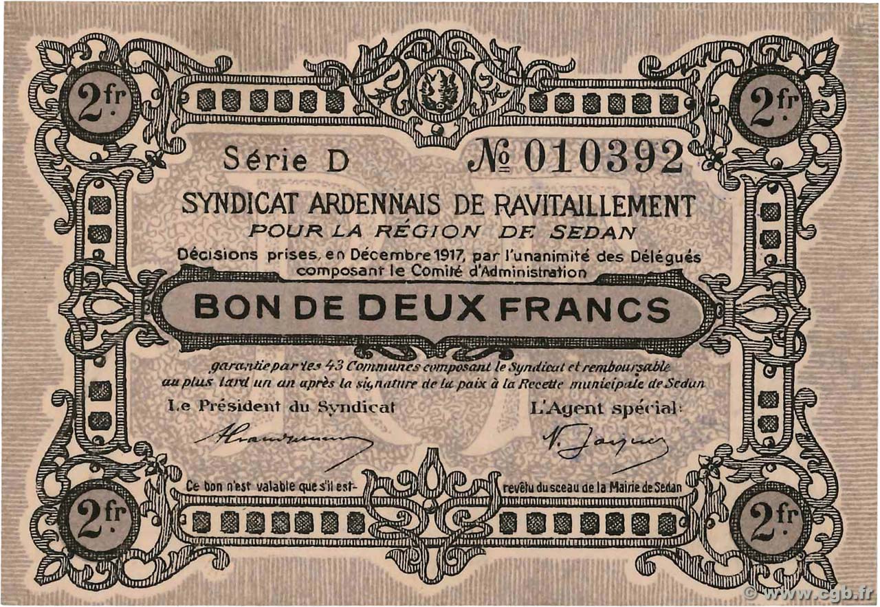 2 Francs FRANCE régionalisme et divers Sedan 1917 JP.08-304 NEUF