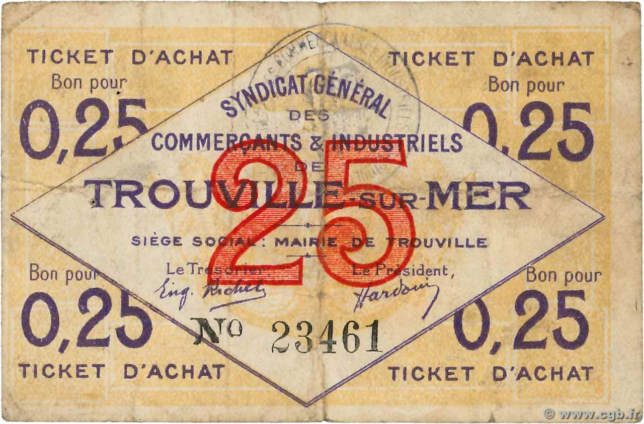 25 Centimes FRANCE regionalism and miscellaneous Trouville-Sur-Mer 1920 JP.14-09 VF