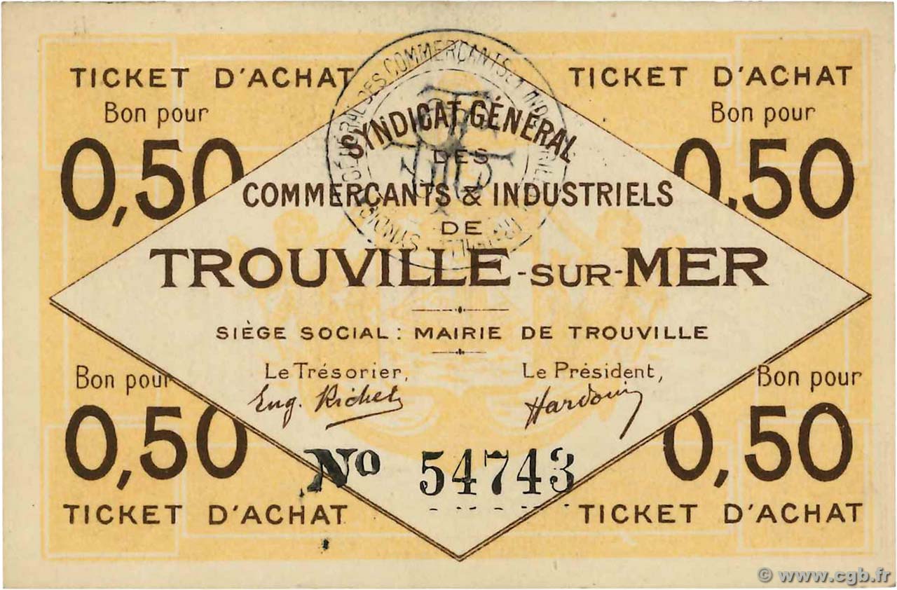 50 Centimes FRANCE regionalism and various Trouville-Sur-Mer 1920 JP.14-10 AU