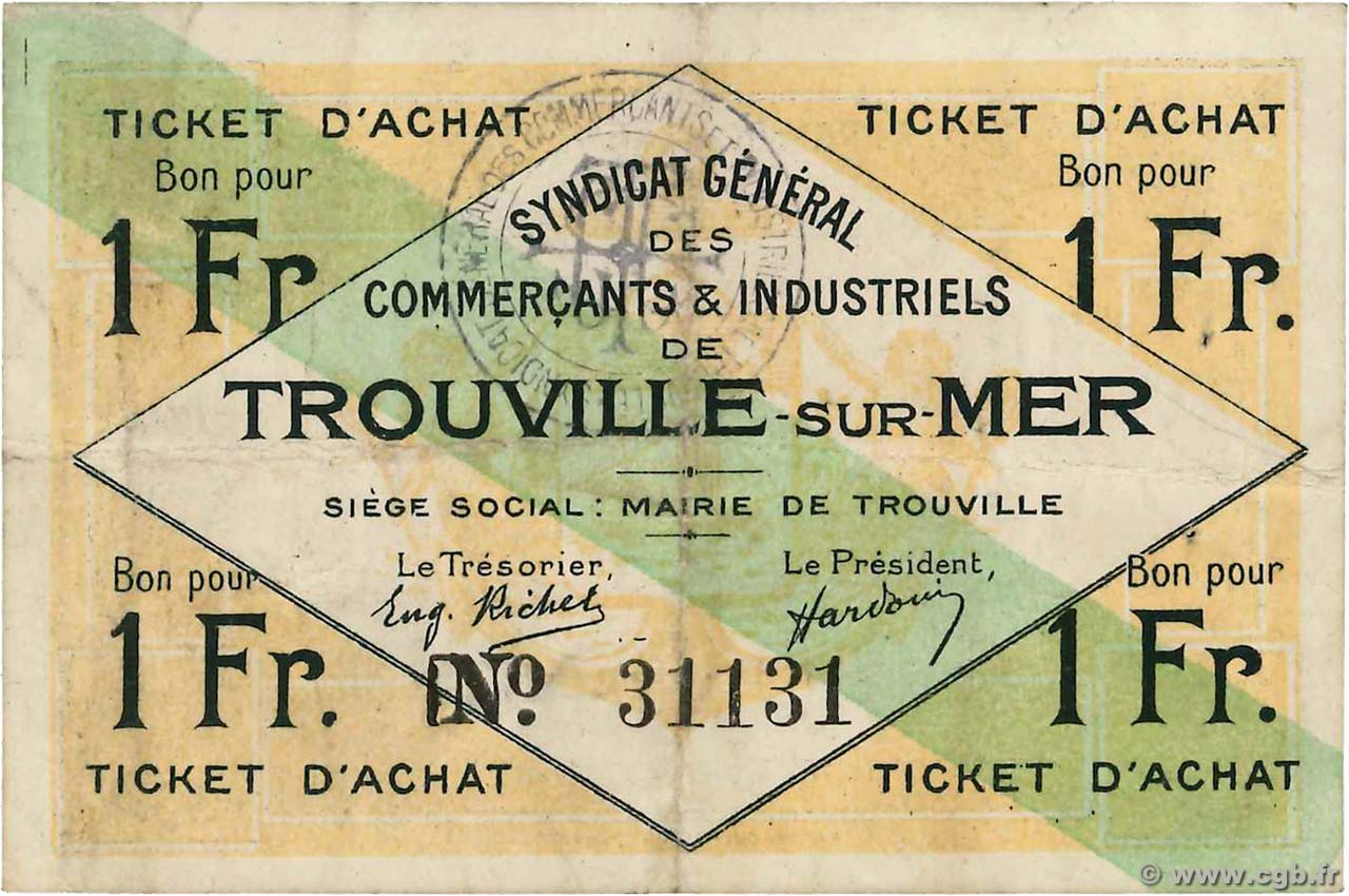 1 Franc FRANCE regionalism and miscellaneous Trouville-Sur-Mer 1920 JP.14-12 VF