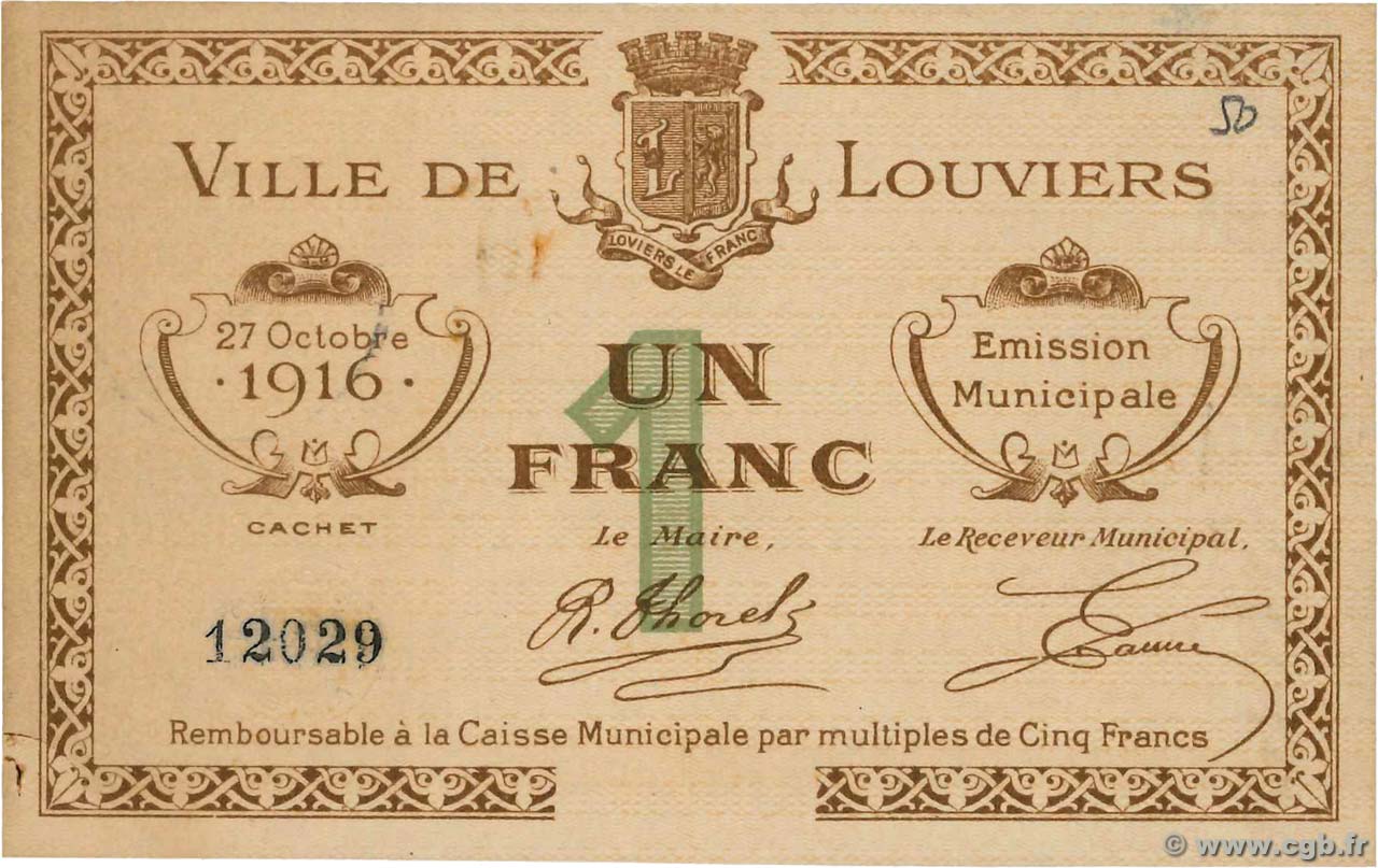 1 Franc FRANCE régionalisme et divers Louviers 1916 JP.27-17 SUP