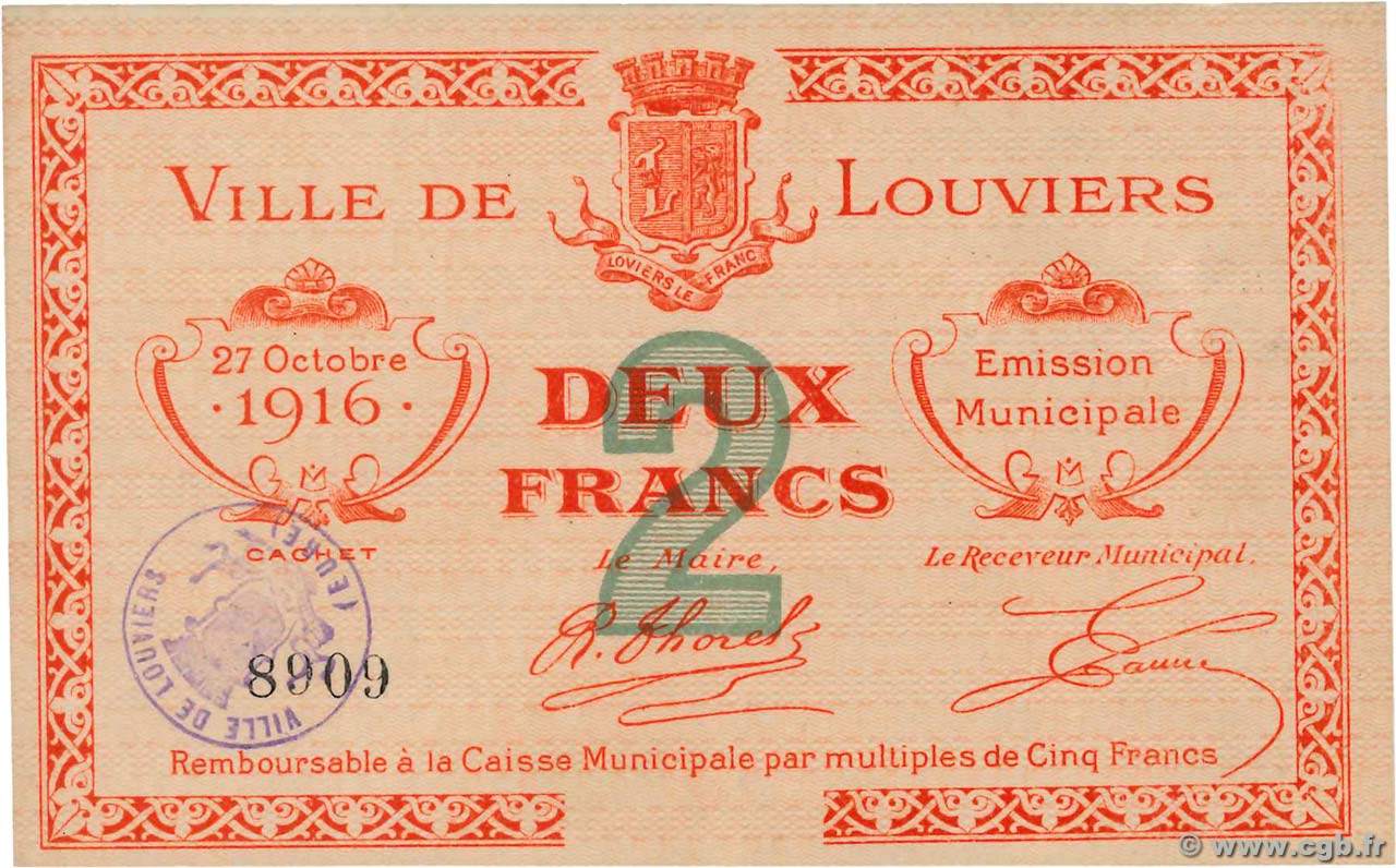 2 Franc FRANCE régionalisme et divers Louviers 1916 JP.27-24 SPL