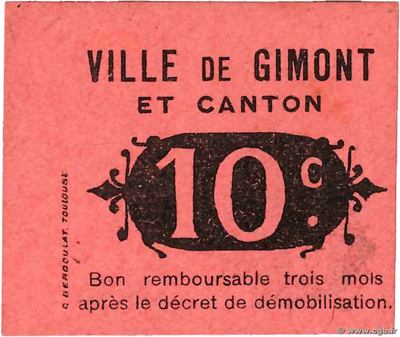 10 Centimes FRANCE régionalisme et divers Gimont 1914 JP.32-051 SPL