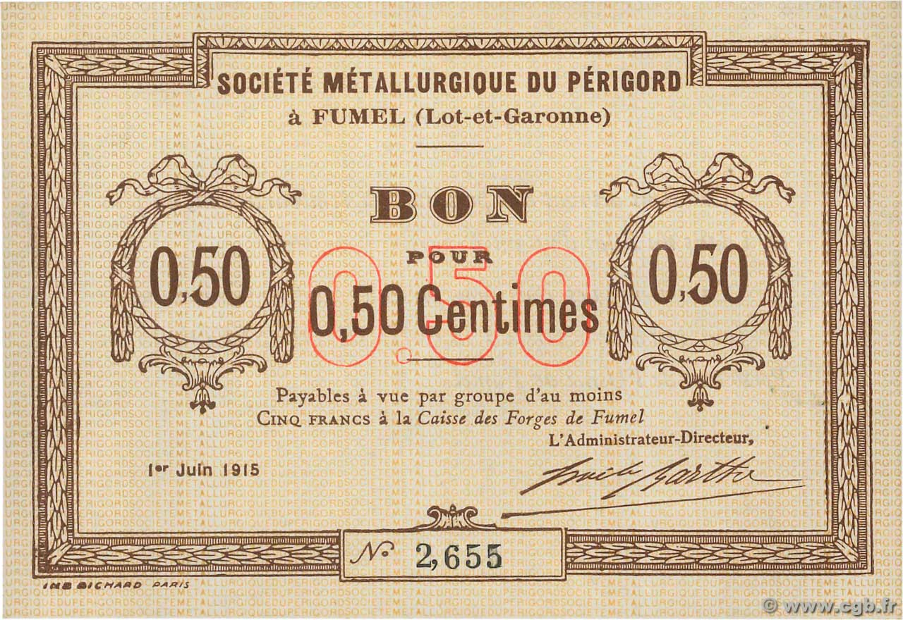 50 Centimes FRANCE Regionalismus und verschiedenen Fumel 1915 JP.47-098 ST