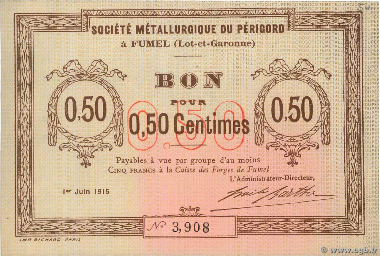 50 Centimes FRANCE Regionalismus und verschiedenen Fumel 1915 JP.47-098 SS