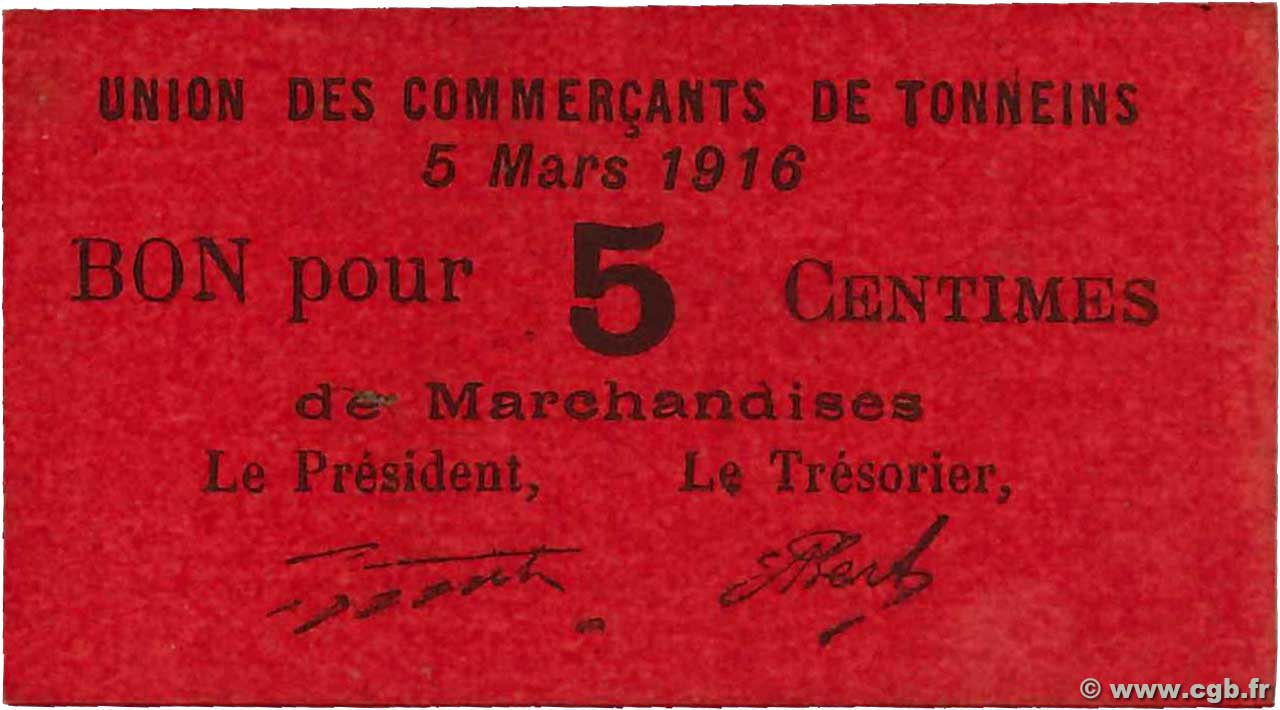 5 Centimes FRANCE regionalism and miscellaneous Tonneins 1916 JP.47-250 AU
