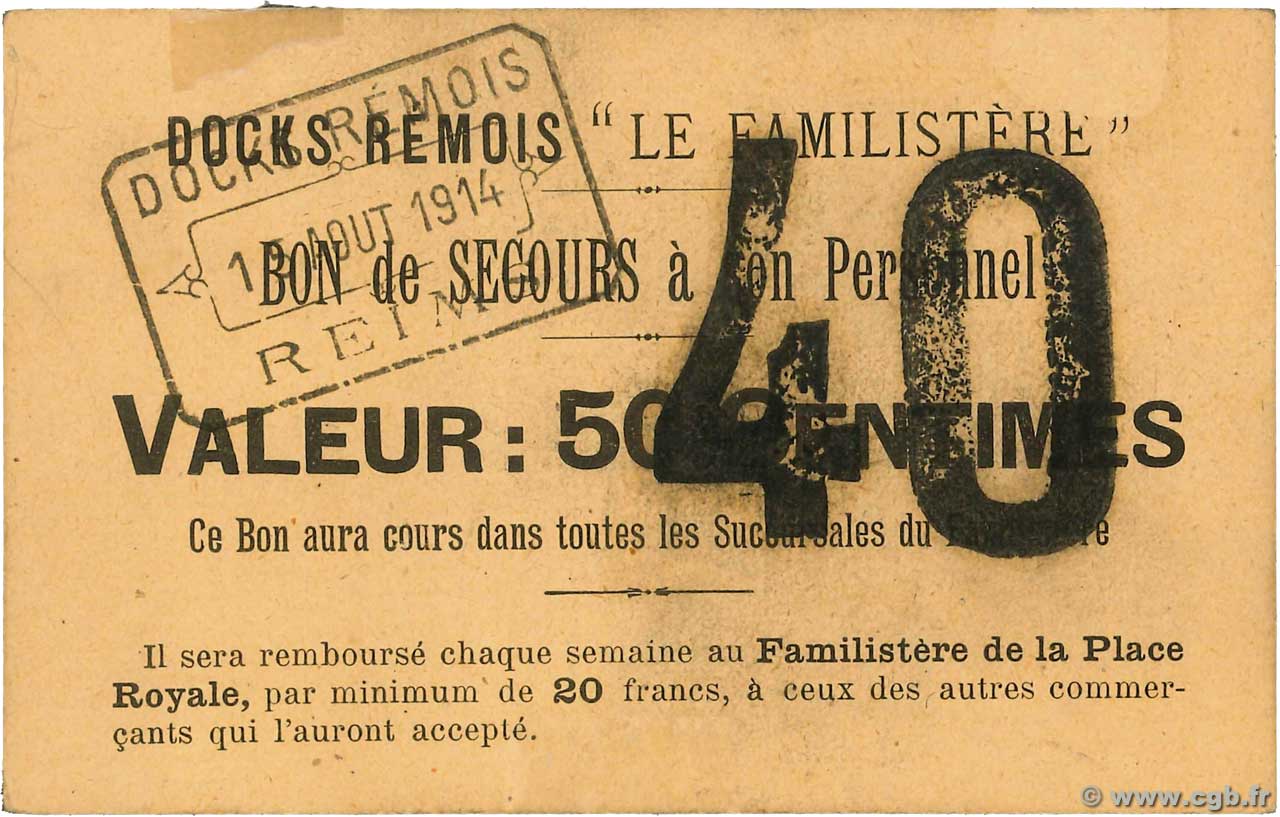 50 Centimes FRANCE Regionalismus und verschiedenen Reims 1914 JP.51-23 VZ