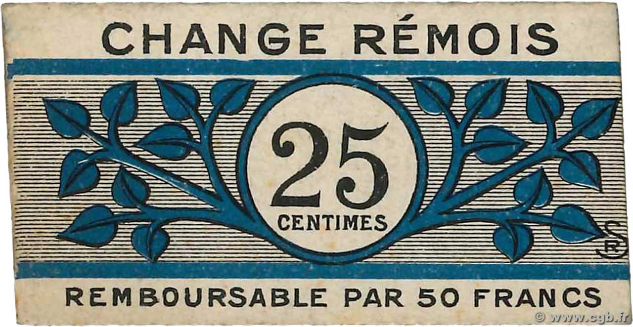25 Centimes FRANCE Regionalismus und verschiedenen Reims 1914 JP.51-43 VZ