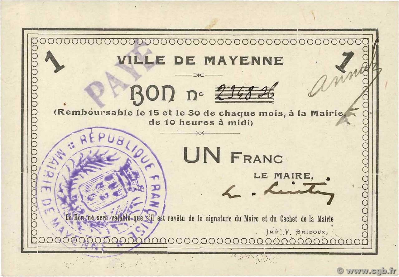 1 Franc FRANCE regionalism and various Mayenne 1914 JP.53-08 AU