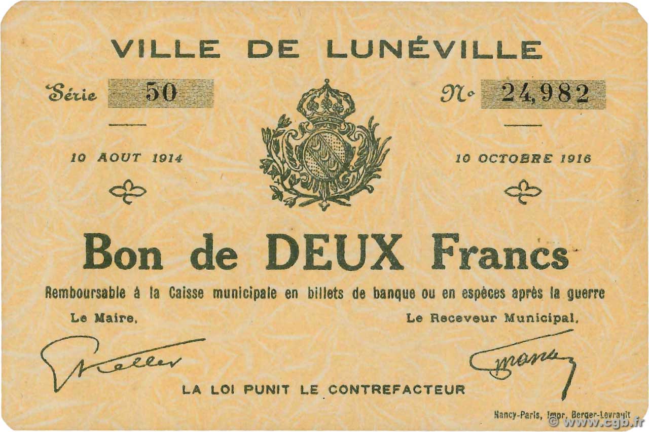2 Francs FRANCE régionalisme et divers Luneville 1916 JP.54-078 SUP
