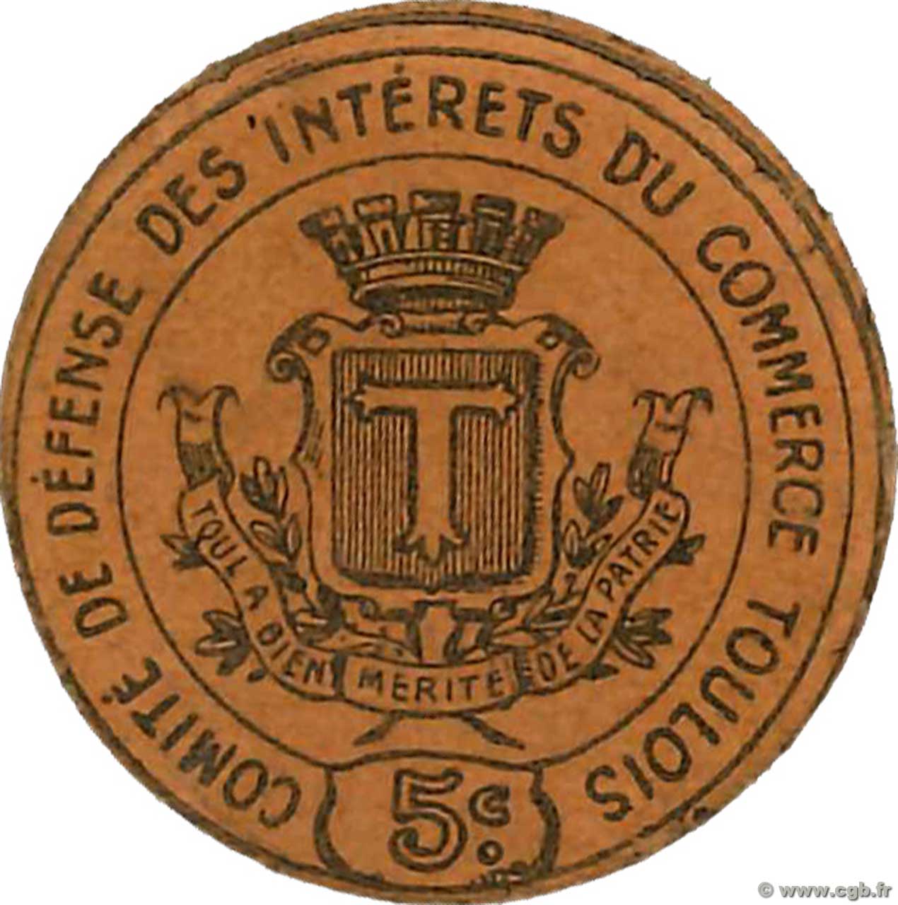5 Centimes FRANCE régionalisme et divers Toul 1914 JP.54-126 SPL