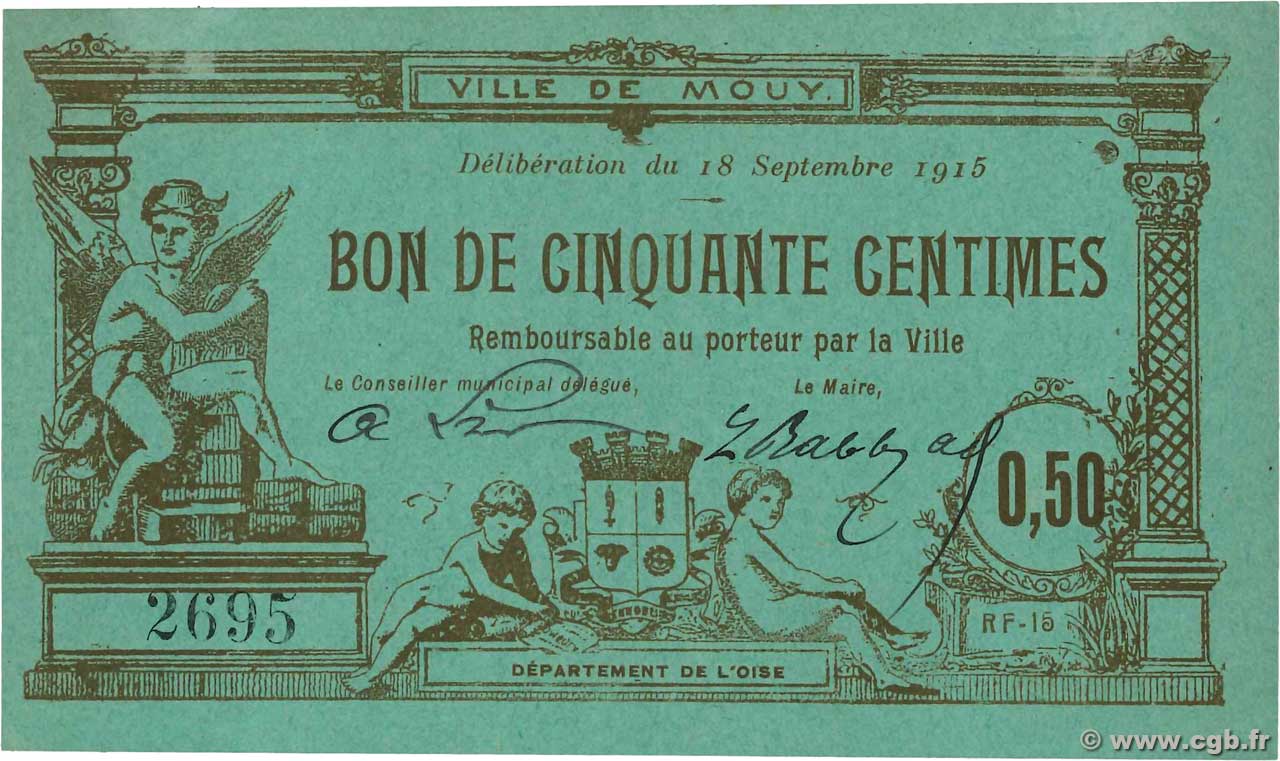 50 Centimes FRANCE Regionalismus und verschiedenen Mouy 1915 JP.60-040 fST