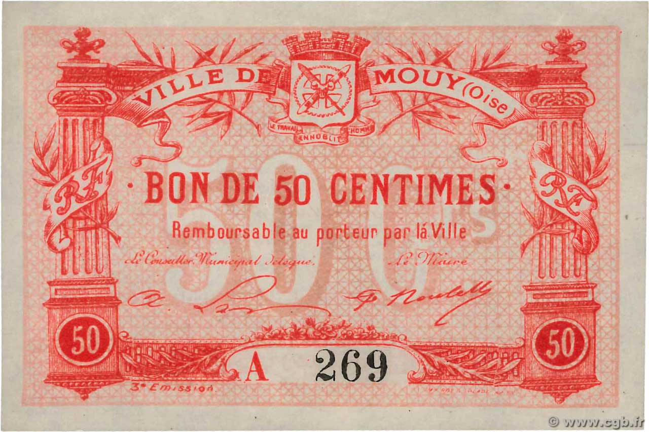 50 Centimes FRANCE regionalism and various Mouy 1916 JP.60-052 XF