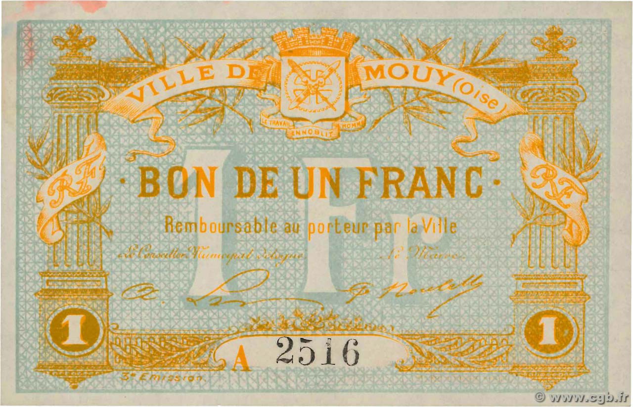 1 Franc FRANCE regionalismo y varios Mouy 1916 JP.60-053 EBC