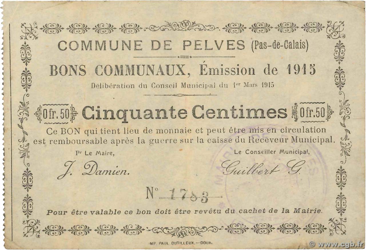 50 Centimes FRANCE Regionalismus und verschiedenen Pelves 1915 JP.62-1113 SS