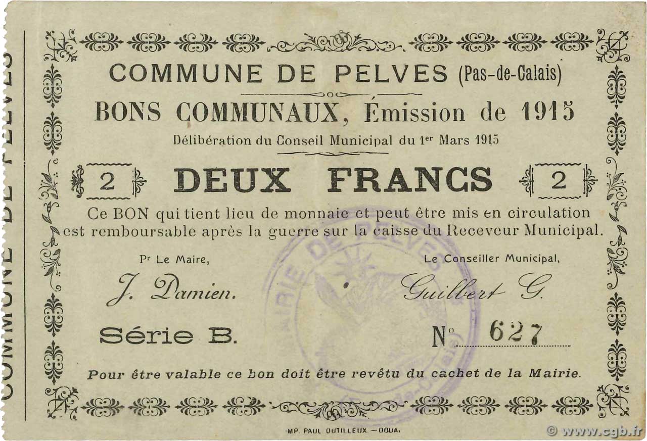 2 Francs FRANCE Regionalismus und verschiedenen Pelves 1915 JP.62-1120 VZ