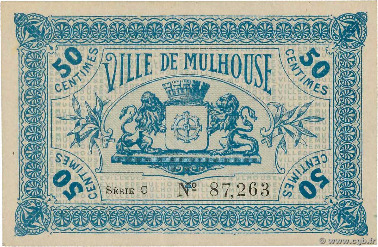 50 Centimes FRANCE regionalism and various Mulhouse 1918 JP.68-291var AU