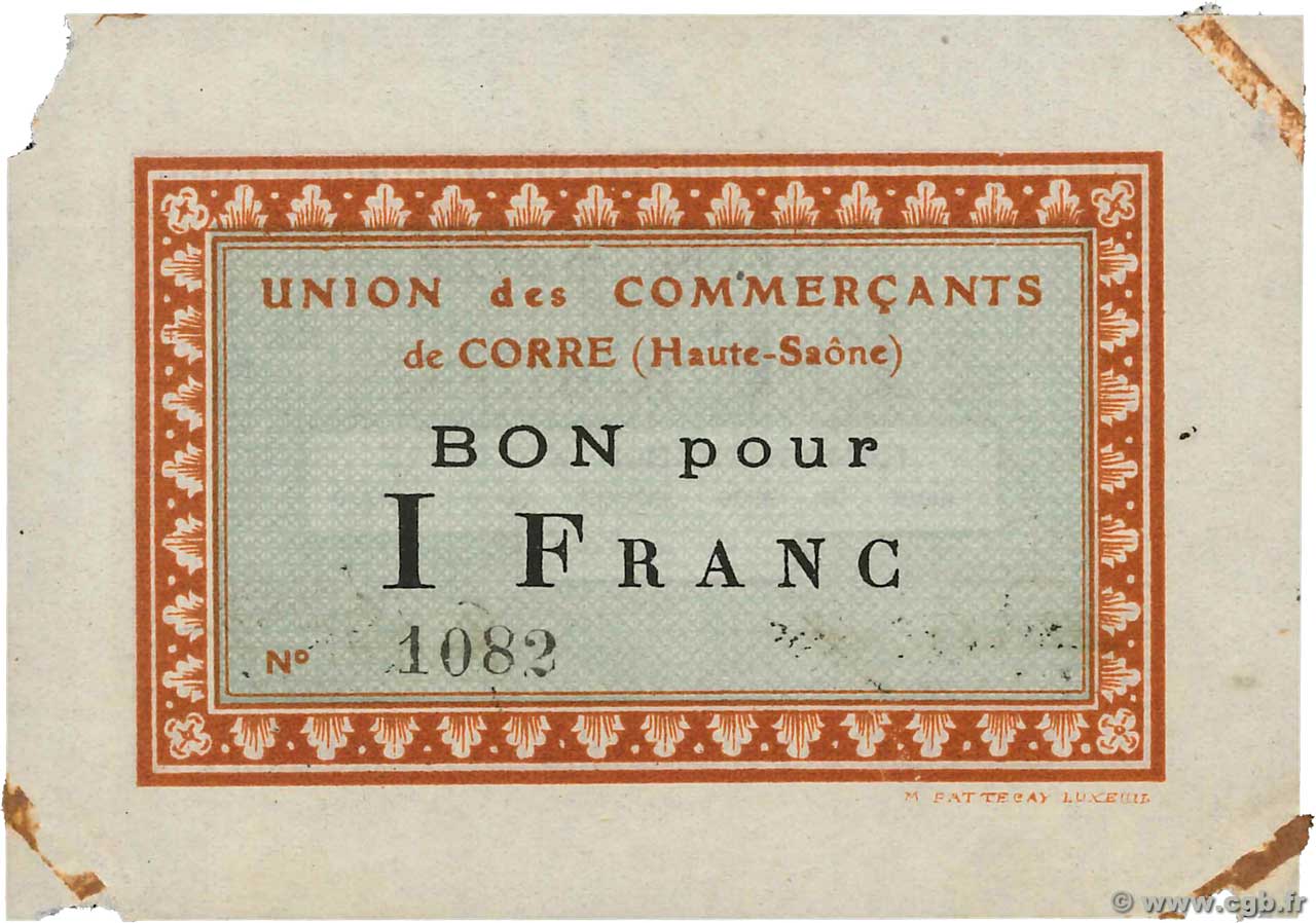1 Franc FRANCE Regionalismus und verschiedenen Corre 1914 JP.70-11 S