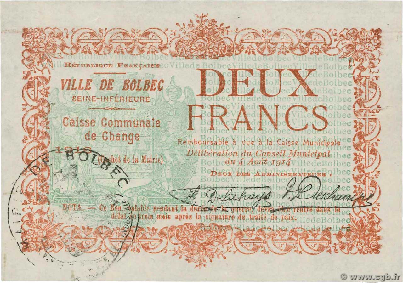 2 Francs FRANCE régionalisme et divers Bolbec 1914 JP.76-014 SPL