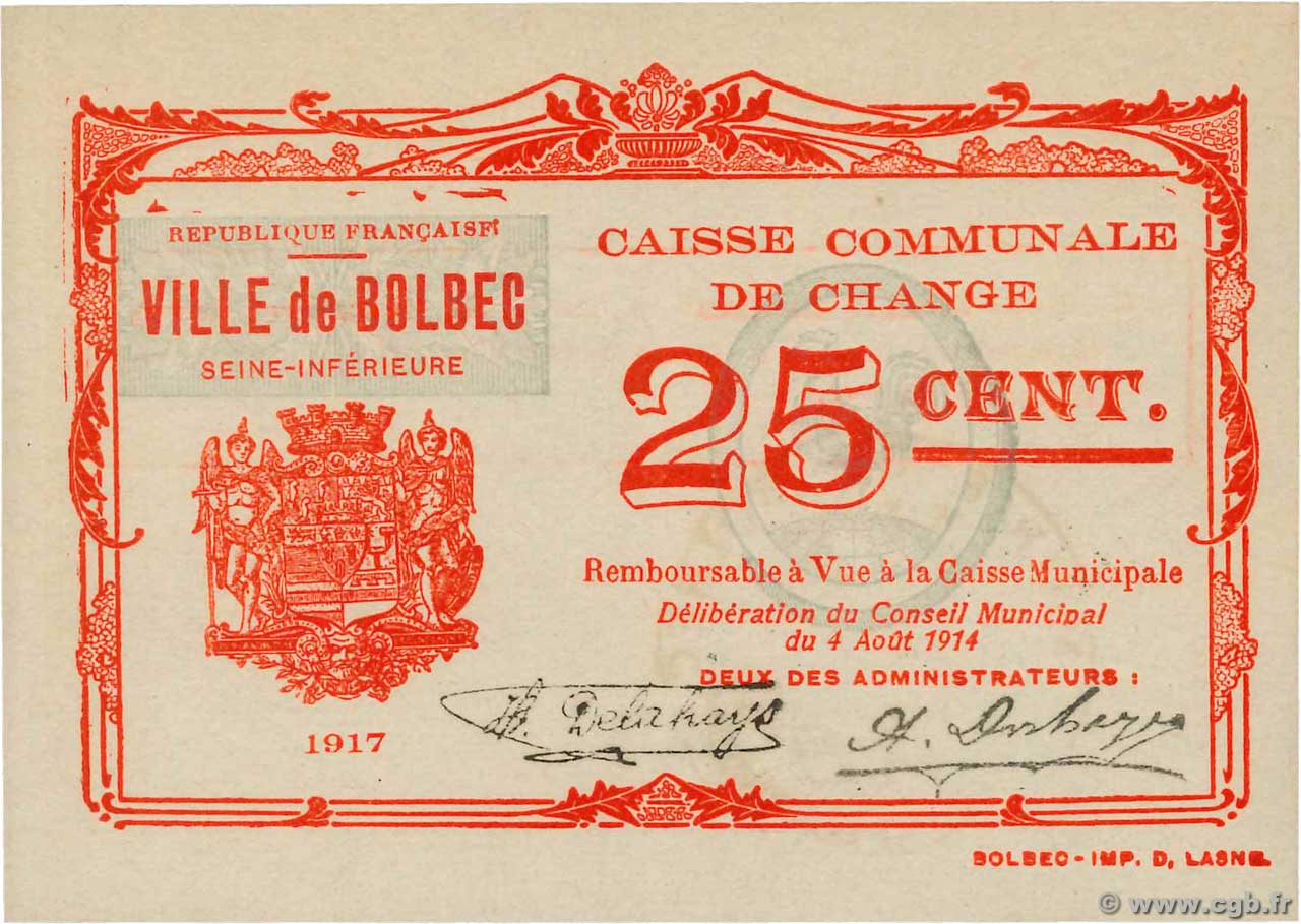 25 Centimes FRANCE regionalism and miscellaneous Bolbec 1914 JP.76-015 UNC