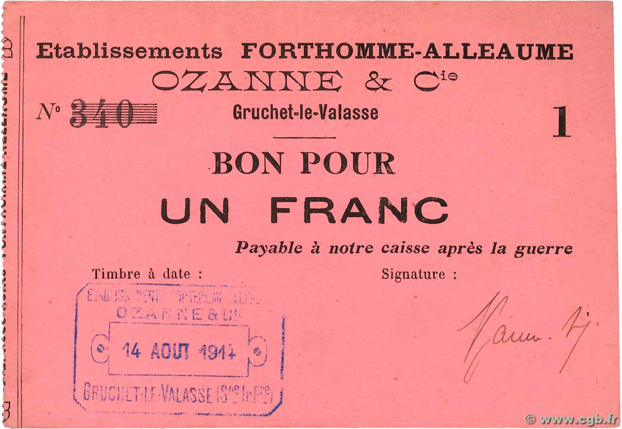 1 Franc FRANCE regionalismo y varios Gruchet-La-Valasse 1914 JP.76-090 SC