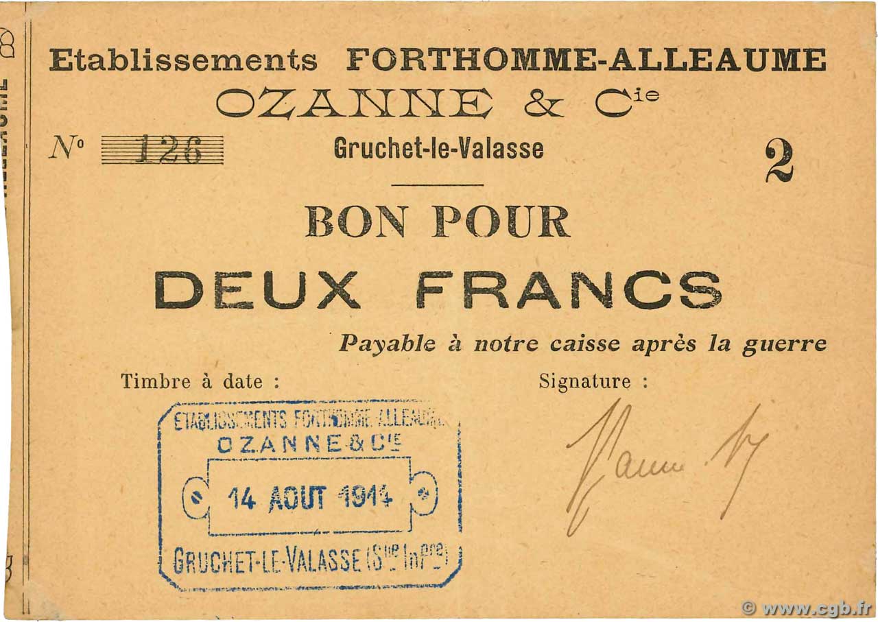 2 Francs FRANCE régionalisme et divers Gruchet-La-Valasse 1914 JP.76-093 SUP