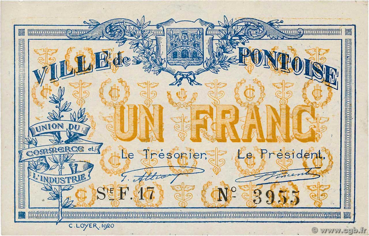 1 Franc FRANCE régionalisme et divers Pontoise 1914 JP.78-45 SPL