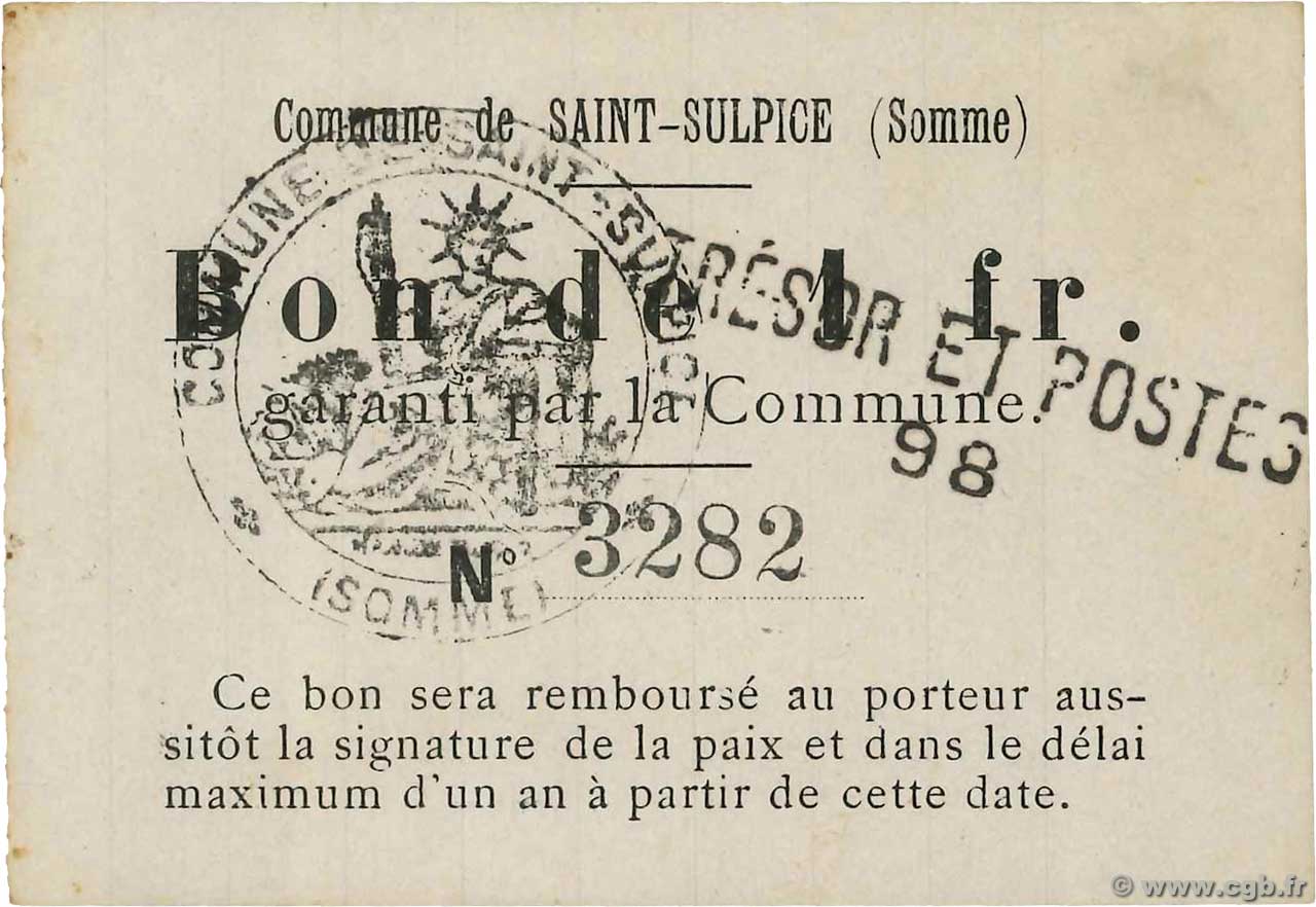 1 Franc FRANCE Regionalismus und verschiedenen Saint-Sulpice 1914 JP.80-487 VZ