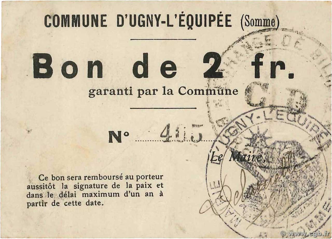 2 Francs FRANCE régionalisme et divers Ugny-l Equipee 1914 JP.80-594 TTB