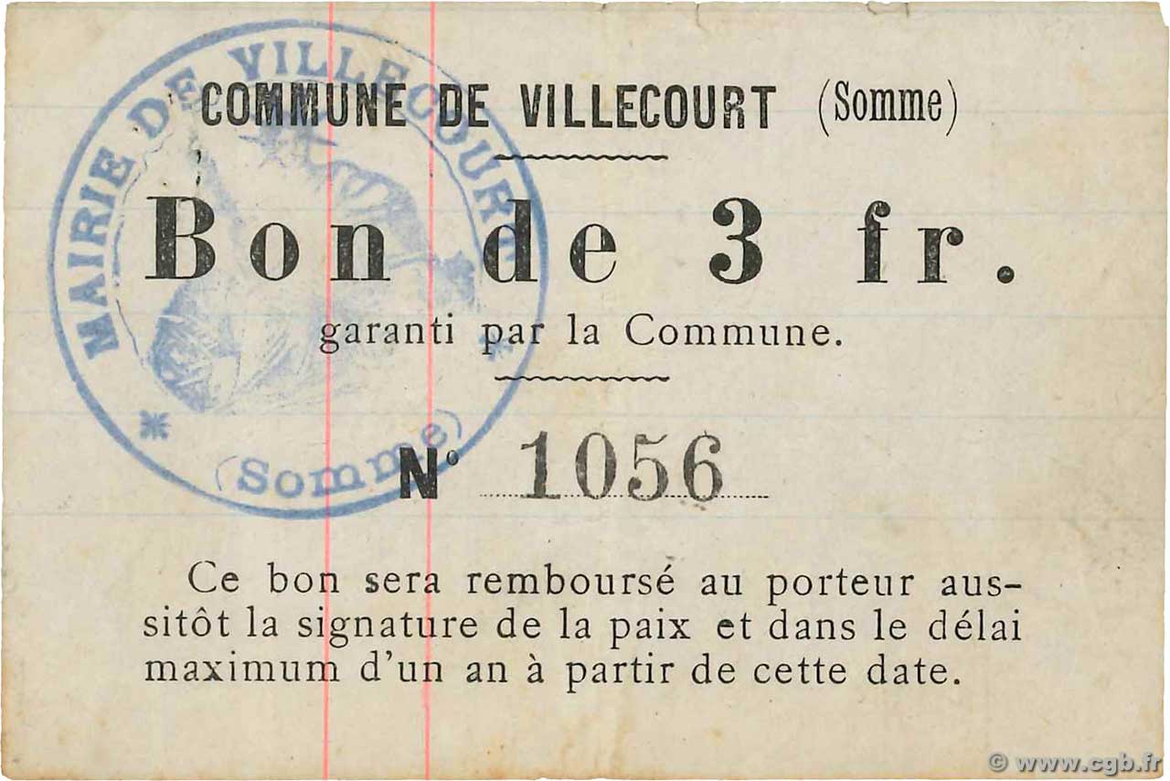 3 Francs FRANCE Regionalismus und verschiedenen Villecourt 1914 JP.80-611 SS