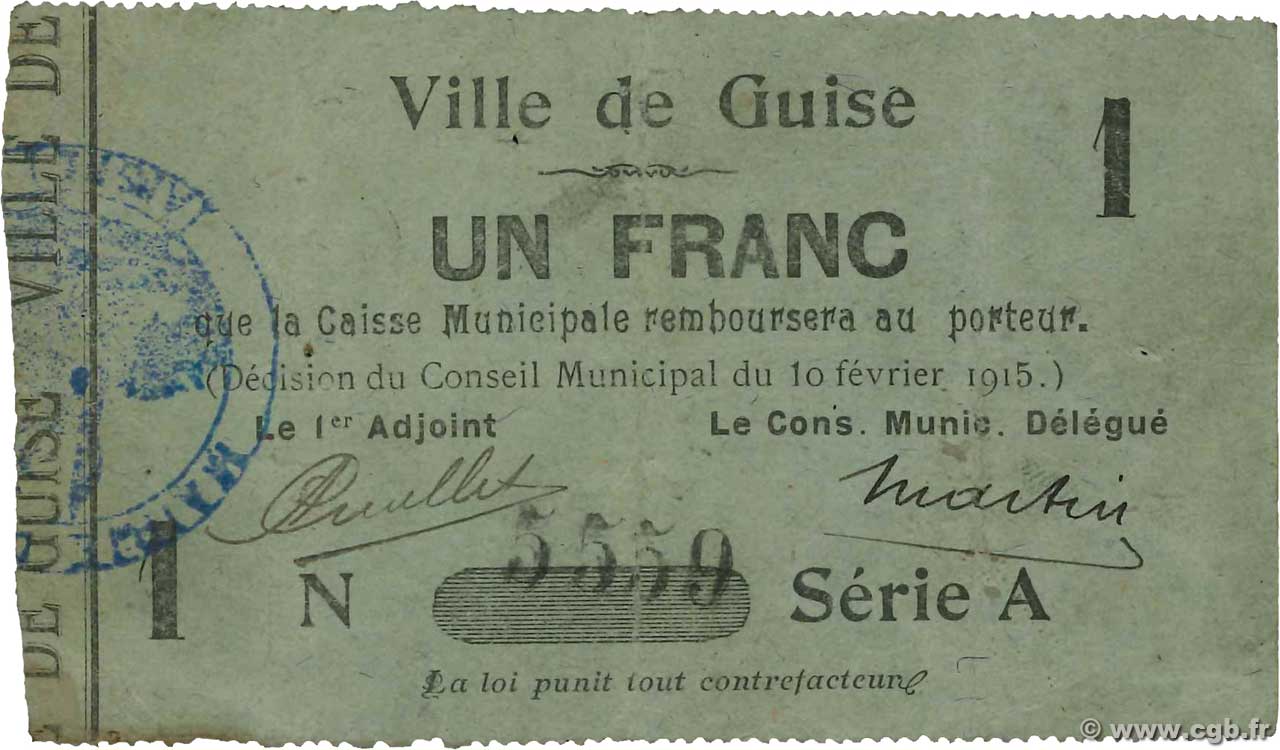 1 Franc FRANCE régionalisme et divers Guise 1915 JP.02-1107 TTB