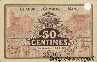 50 Centimes Annulé FRANCE regionalism and miscellaneous Le Mans 1922 JP.069.23 UNC-