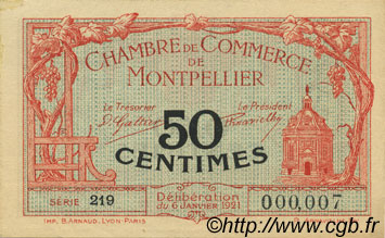 50 Centimes FRANCE regionalismo y varios Montpellier 1921 JP.085.22 SC+