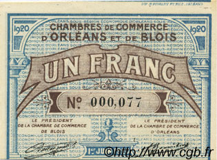 1 Franc FRANCE regionalismo e varie Orléans et Blois 1920 JP.096.03 FDC