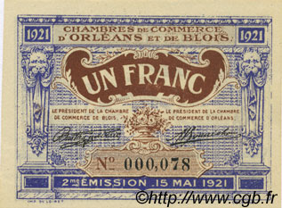 1 Franc FRANCE regionalism and miscellaneous Orléans et Blois 1921 JP.096.07 UNC